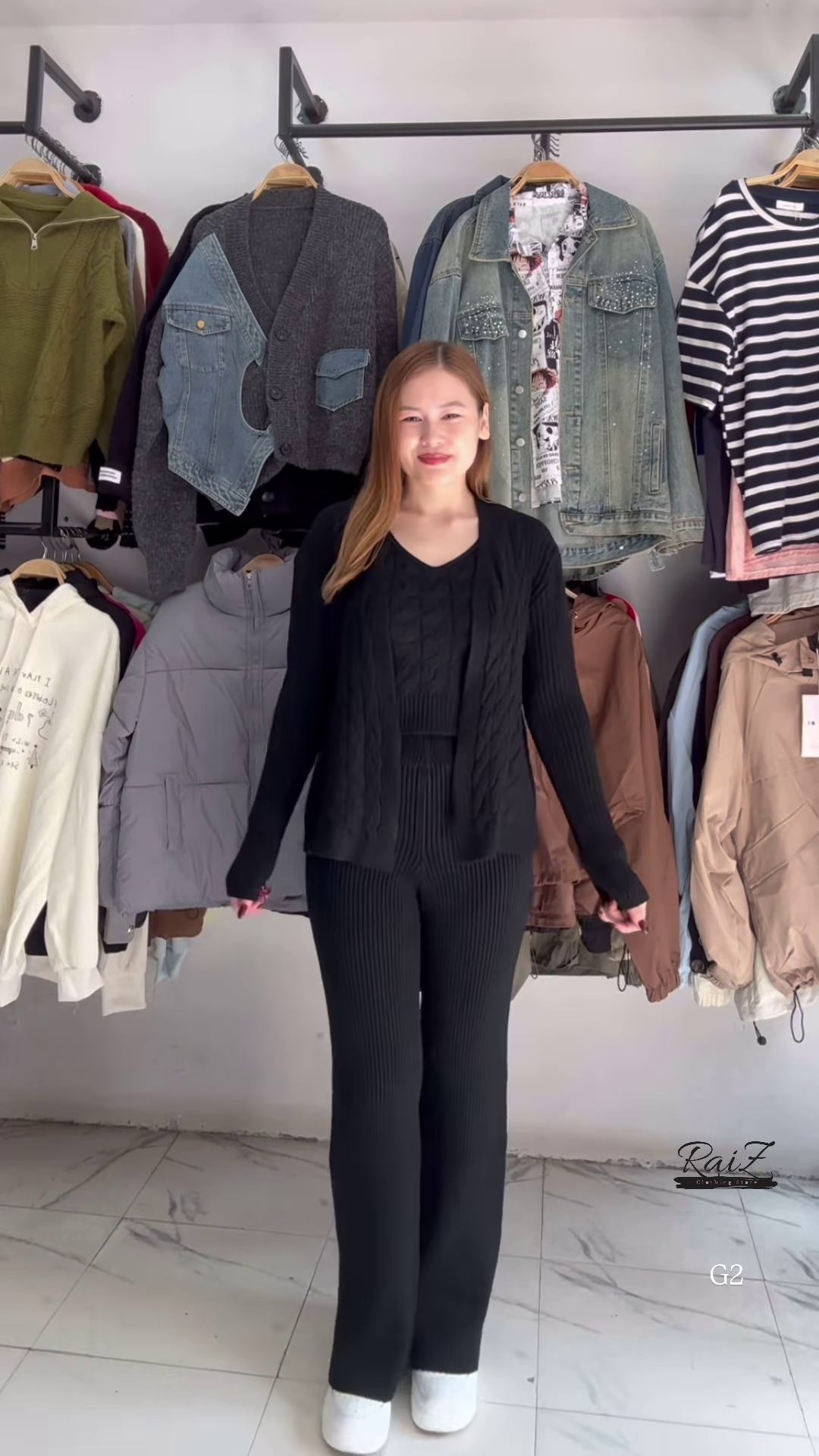 Textured Knit Co-ord Sets 🧶🩶 With Cardigans & V-Neck Sweaters – Black, Blue & Grey Variants