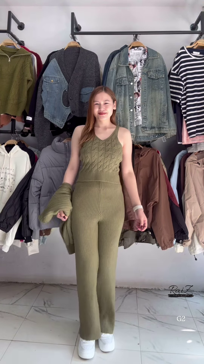 Textured Knit Co-ord Sets 🧶🩶 With Cardigans & V-Neck Sweaters – Black, Blue & Grey Variants