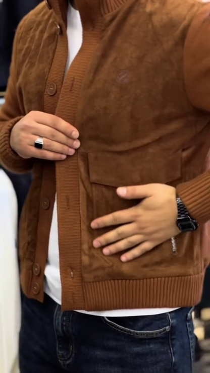 Textured Button-Up Knit Jacket 🧥🤎 With Ribbed Trim – Brown Variant