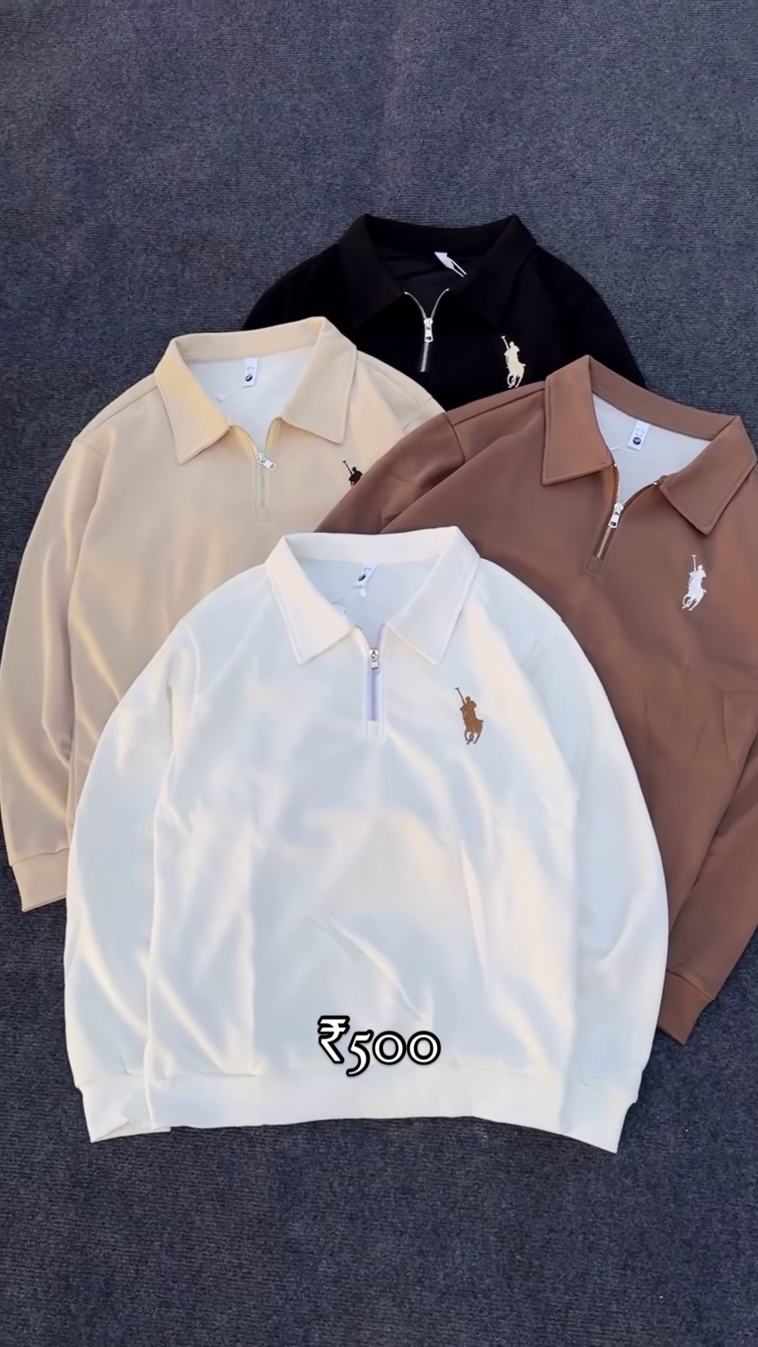 Half-Zip Polo Shirts 🧵🧼 With Embroidered Chest Detail – Black, Beige, Brown & White Variants