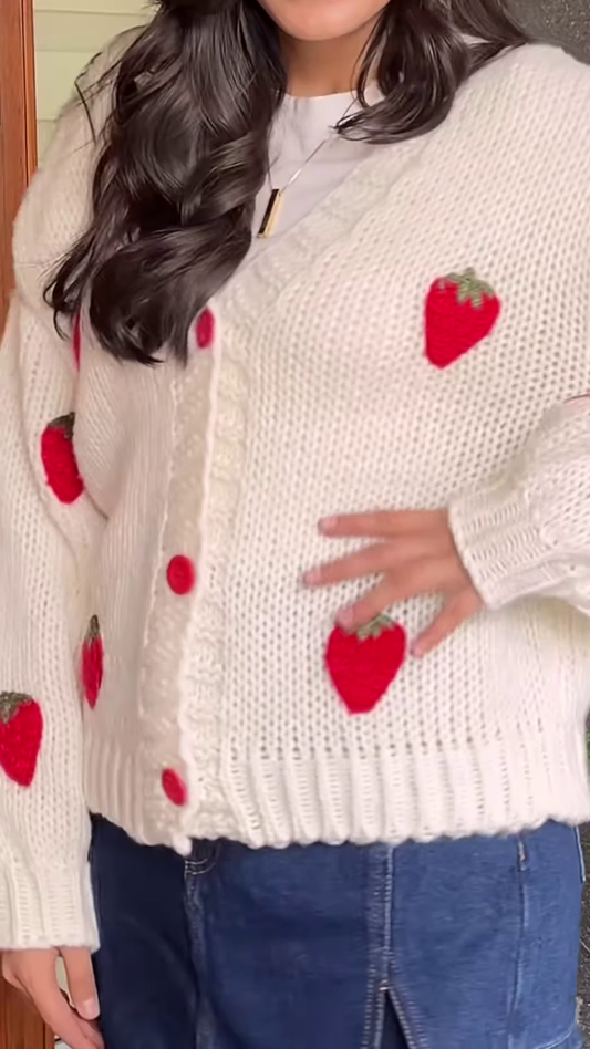 Whimsical Knitwear Collection 🍓🧶✨ – Strawberry, Furry Beige & Abstract Cream Variants