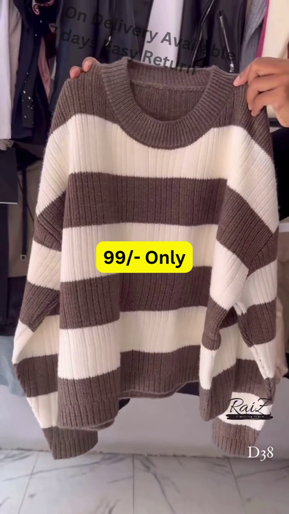 Multi-Color Striped Sweaters 🧶🧥 – Soft Knitwear in Brown, Gray, Black, Pink & Yellow Variants