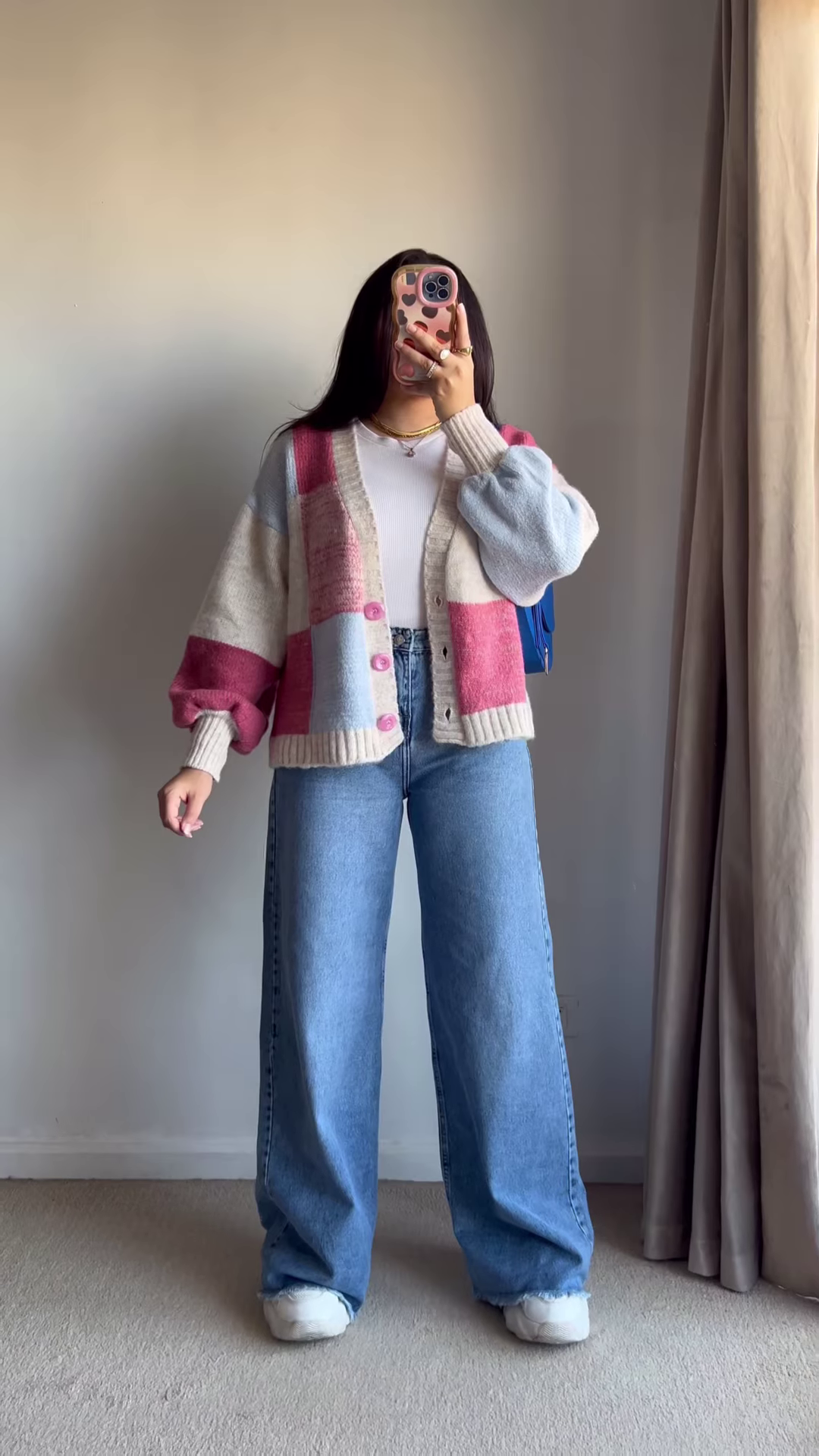 Color-Block Pastel Cardigans 🧥🎨 – Soft Knit Layers in Pink-Blue, Purple-Beige & Orange-Mustard Variants