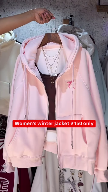 Women’s Hooded Winter Jackets 🧥❄️ – Soft Padded Layers in Gray, Pink & Blue Variants