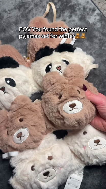 Fluffy Animal-Themed Winter Pajama Sets 🐻❄️ – Soft Plush Sleepwear with Bear & Panda Faces