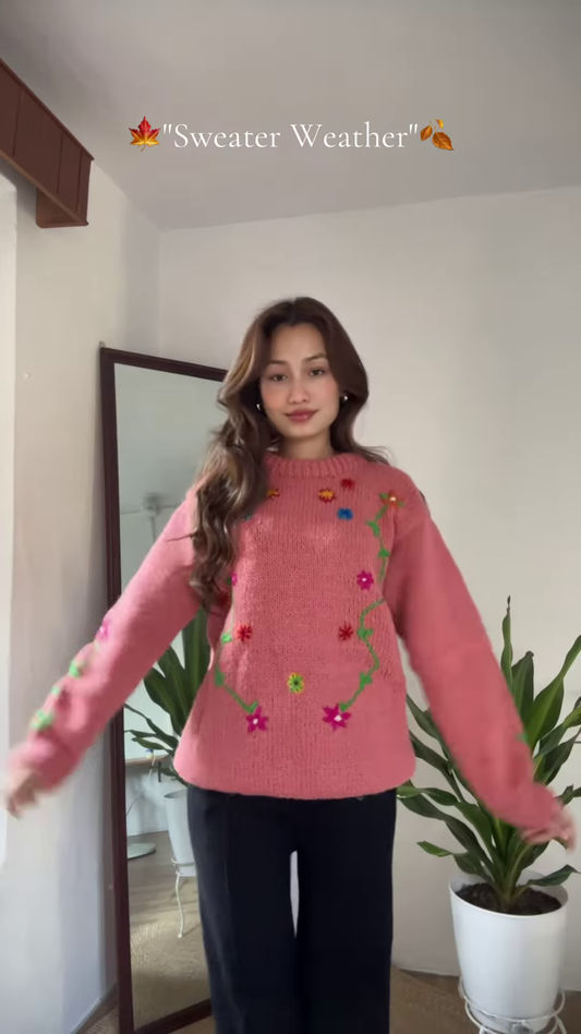 Seasonal Knit Sweater Trio 🍁🧥 – Floral, Minimal & Geometric Styles in Pink, Green & Cream Variants