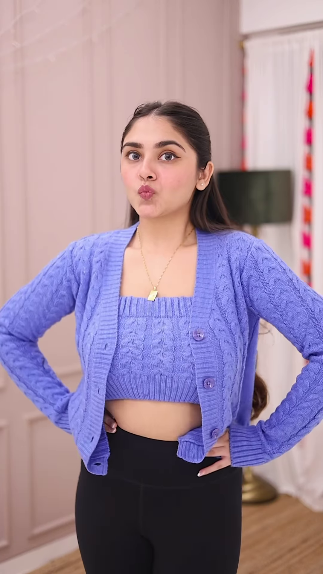 Blue-Toned Knitwear Trio 🧥💙 – Striped Sweater, Navy Cardigan & Cable-Knit Co-Ord Set