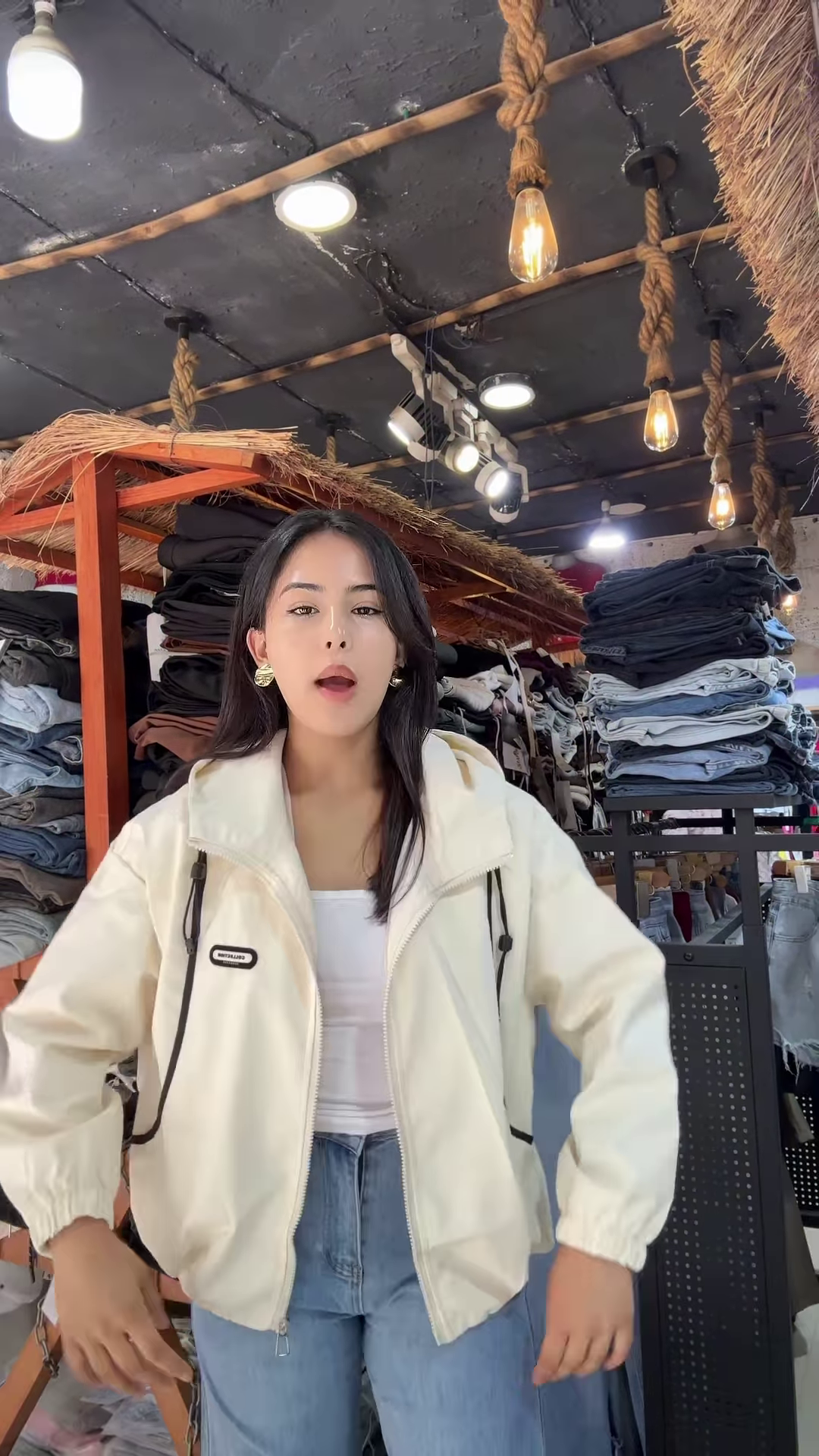 Women’s Casual Zip-Up Jackets 🧥✨ – Yellow, White & Maroon Variants Styled in Rustic Store Setting