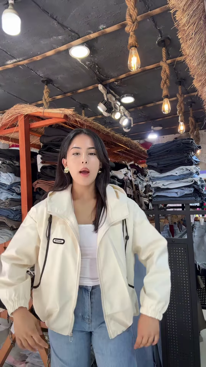 Women’s Casual Zip-Up Jackets 🧥✨ – Yellow, White & Maroon Variants Styled in Rustic Store Setting