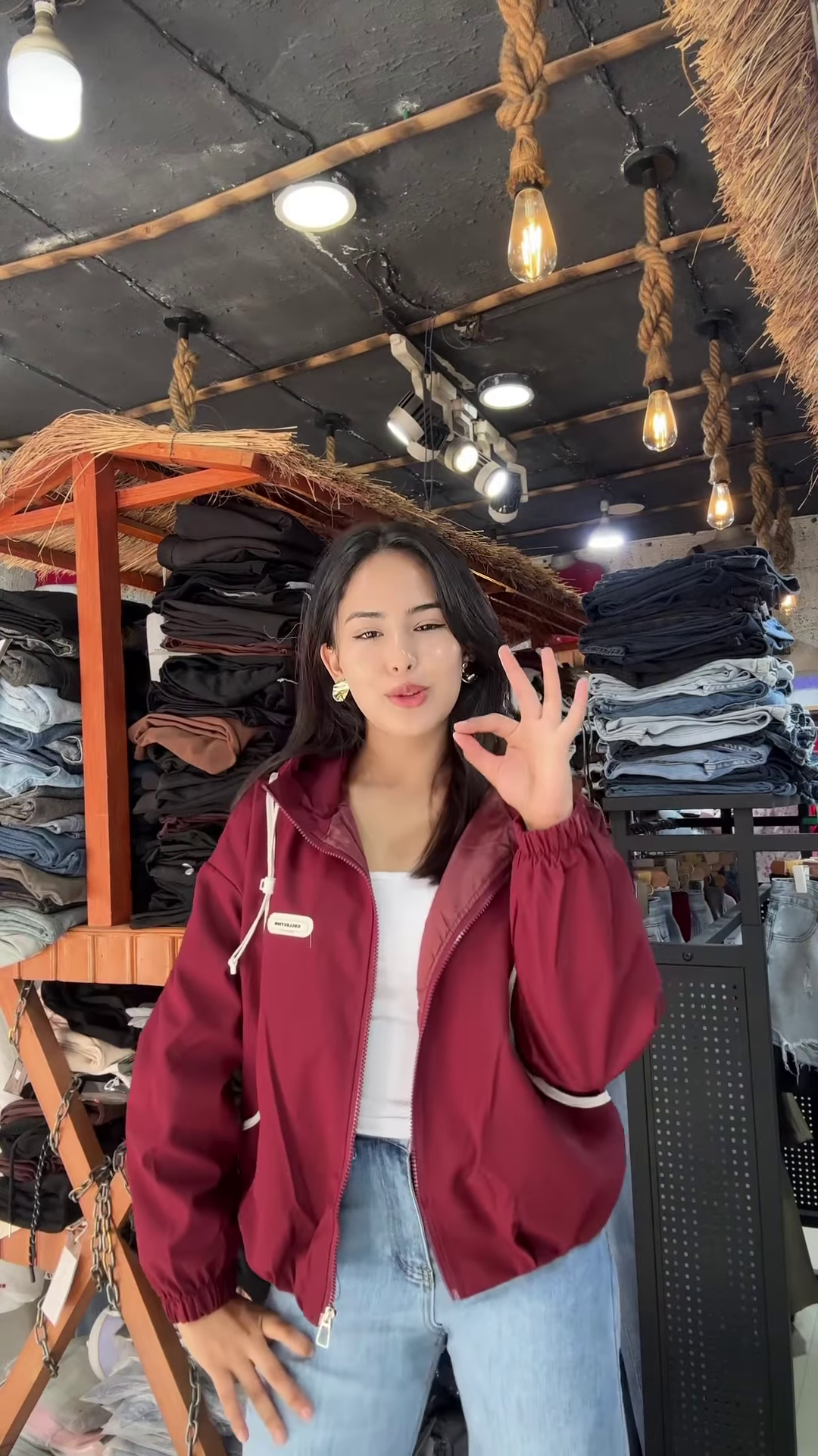 Women’s Casual Zip-Up Jackets 🧥✨ – Yellow, White & Maroon Variants Styled in Rustic Store Setting