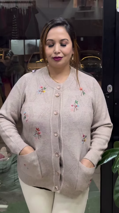 Embroidered Knit Cardigans 🧥🌸 – Available in 10 Vibrant Colors with Floral & Textured Detailing