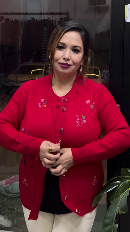 Embroidered Knit Cardigans 🧥🌸 – Available in 10 Vibrant Colors with Floral & Textured Detailing