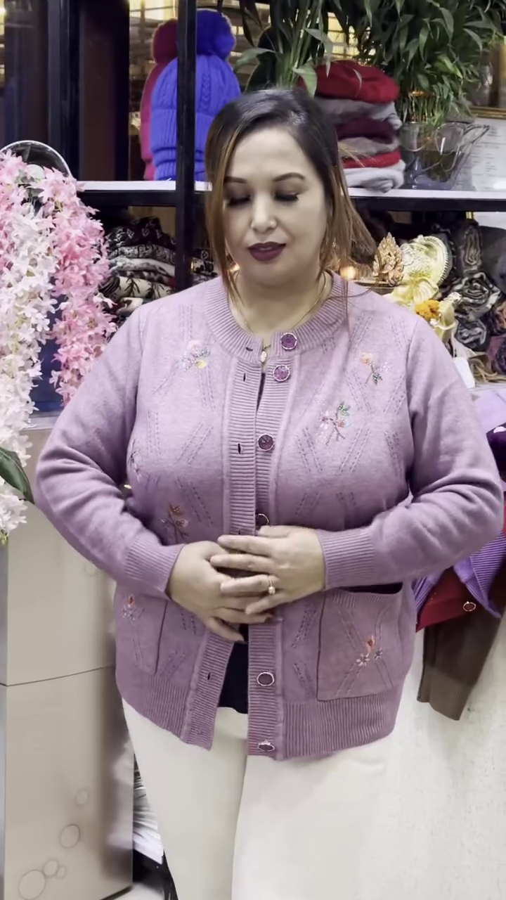 Floral Embroidered Knit Cardigans 🌸🧥 – Available in Beige, Red & Lavender Variants with Pocket & Button Detailing