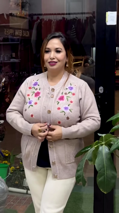 Floral Embroidered Button-Up Cardigans 🌸🧥 – Available in 10 Vibrant Colors with Pocket & Textured Detailing