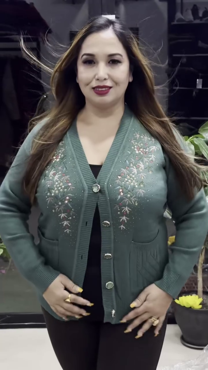 Floral V-Neck Knit Cardigans 🌸🧥 – Purple, Black & Beige Variants with Button Closure & Boutique Styling