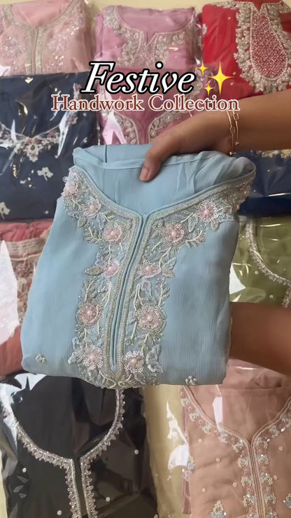 Regal Red Hand-Embroidered Festive Suit Set