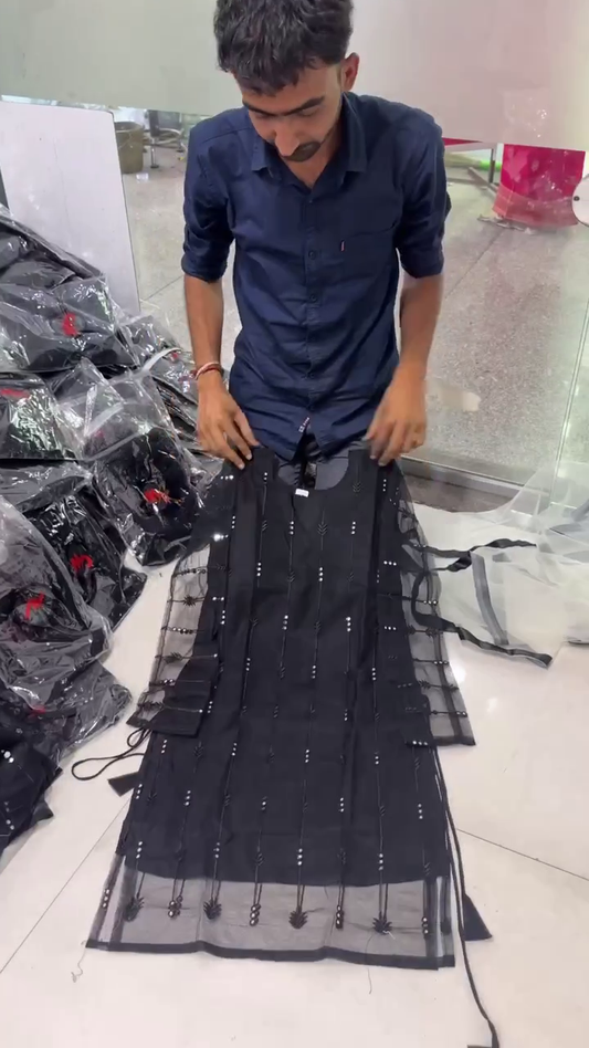 Elegant Black Sheer Embellished Kurti with Matching Leggings