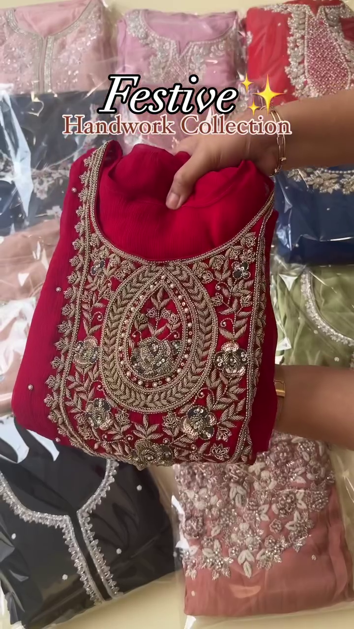 Regal Red Hand-Embroidered Festive Suit Set