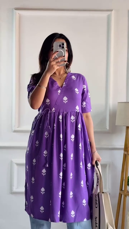 Blush Pink Floral Embroidered A-Line Kurti – Chic & Comfortable Ethnic Wear