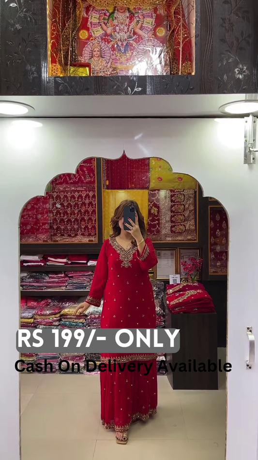 Red Embroidered Anarkali Suit – Graceful Ethnic Charm