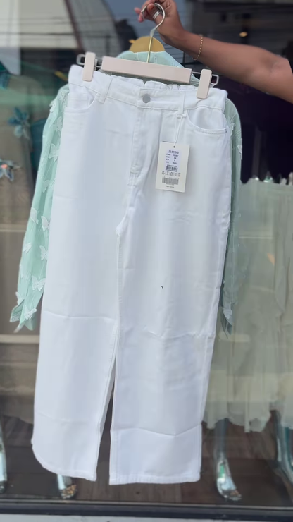 Light Green Butterfly Embroidered Shirt with White Tank & Wide-Leg Pants