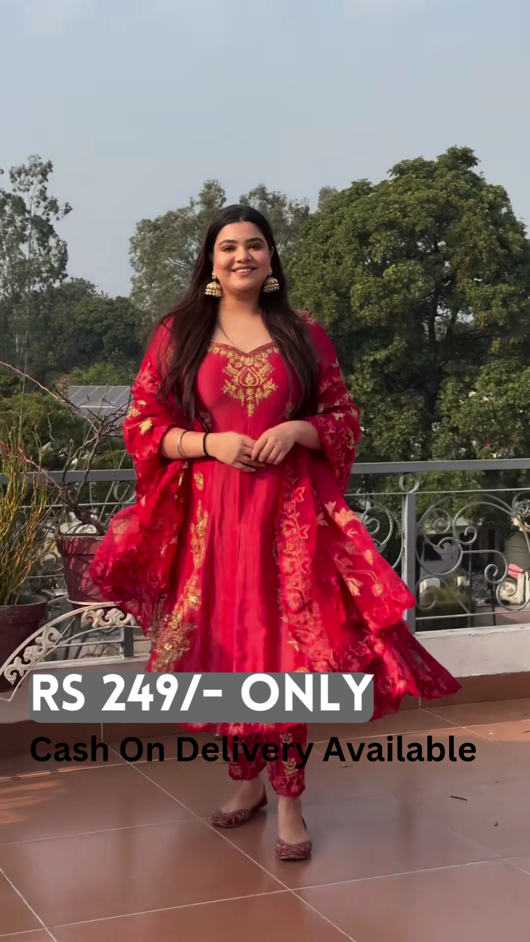 Royal Red Embroidered Anarkali with Dupatta