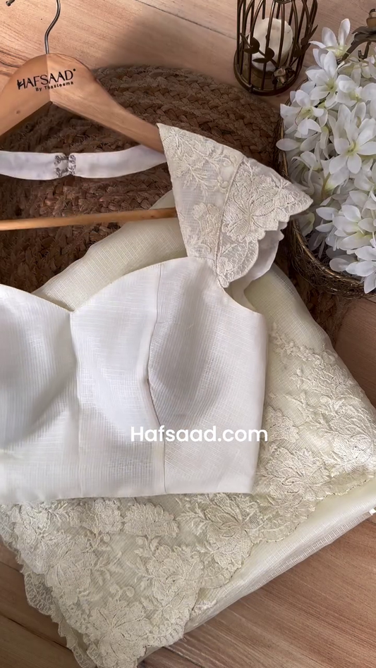 Elegant White Blouse with Lace Sleeves