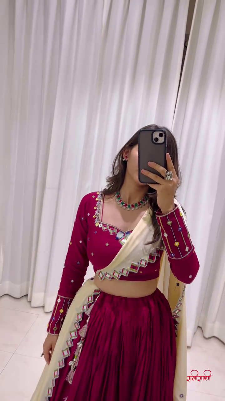 Maroon and Cream Embroidered Lehenga Choli with Floral Dupatta – A Refined Ensemble for Traditional Grace and Festive Splendor
