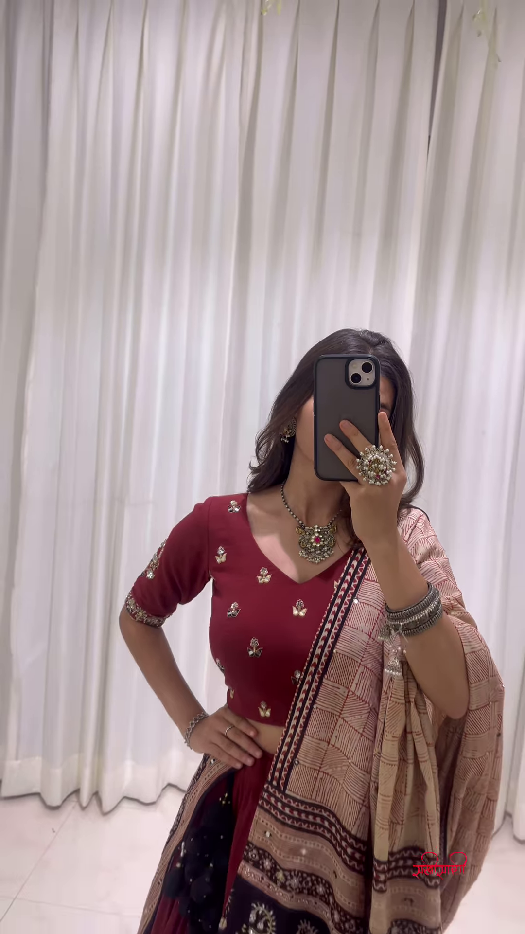 Maroon Silk Lehenga Choli with Beige Floral Dupatta and Ornamental Embroidery – Crafted for Royal Festivities and Refined Grac