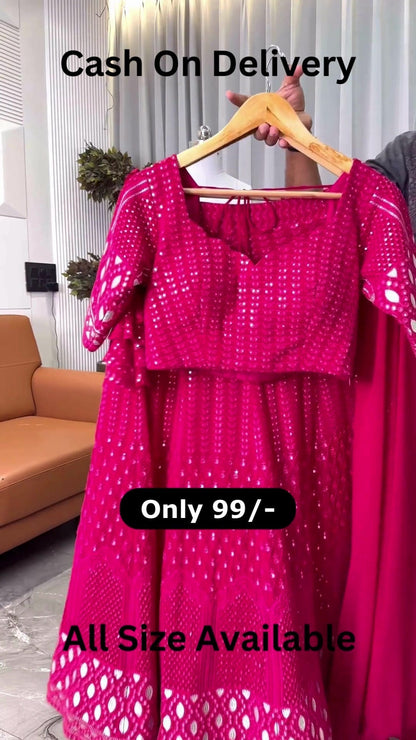 Pink color Sequence Embroidery work Designer Wedding Lehenga