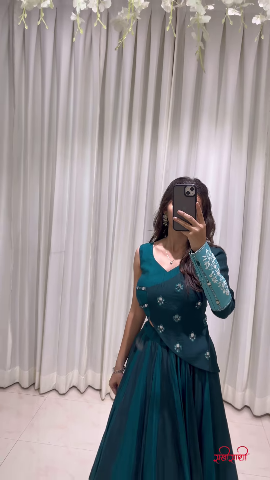 Teal Twirl Lehenga Choli with Floral Cutwork and Embroidered Border – Designed for Dynamic Festive Elegance and Cultural Charm