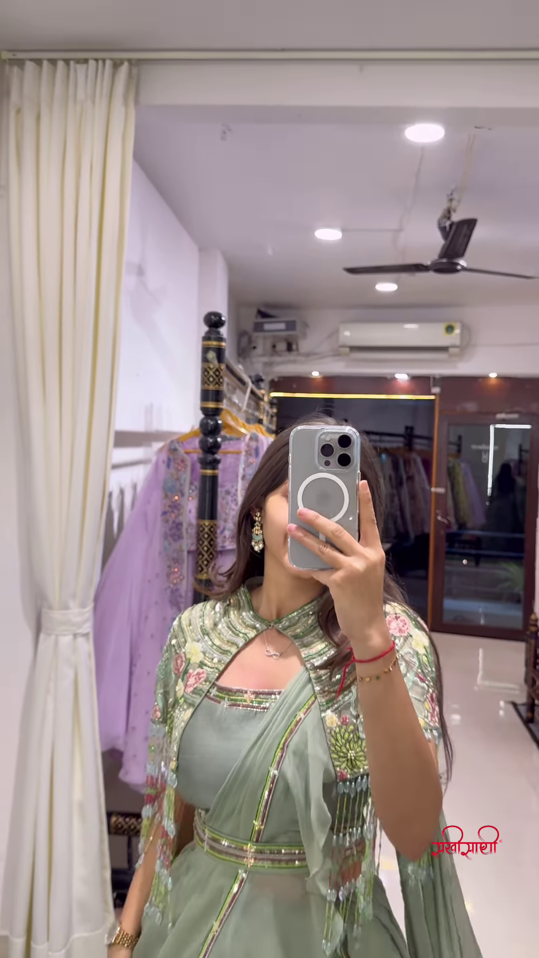 Light Green Cape-Style Lehenga Choli with Intricate Embellishments – A Boutique Favorite Blending Elegance and Modern Flow