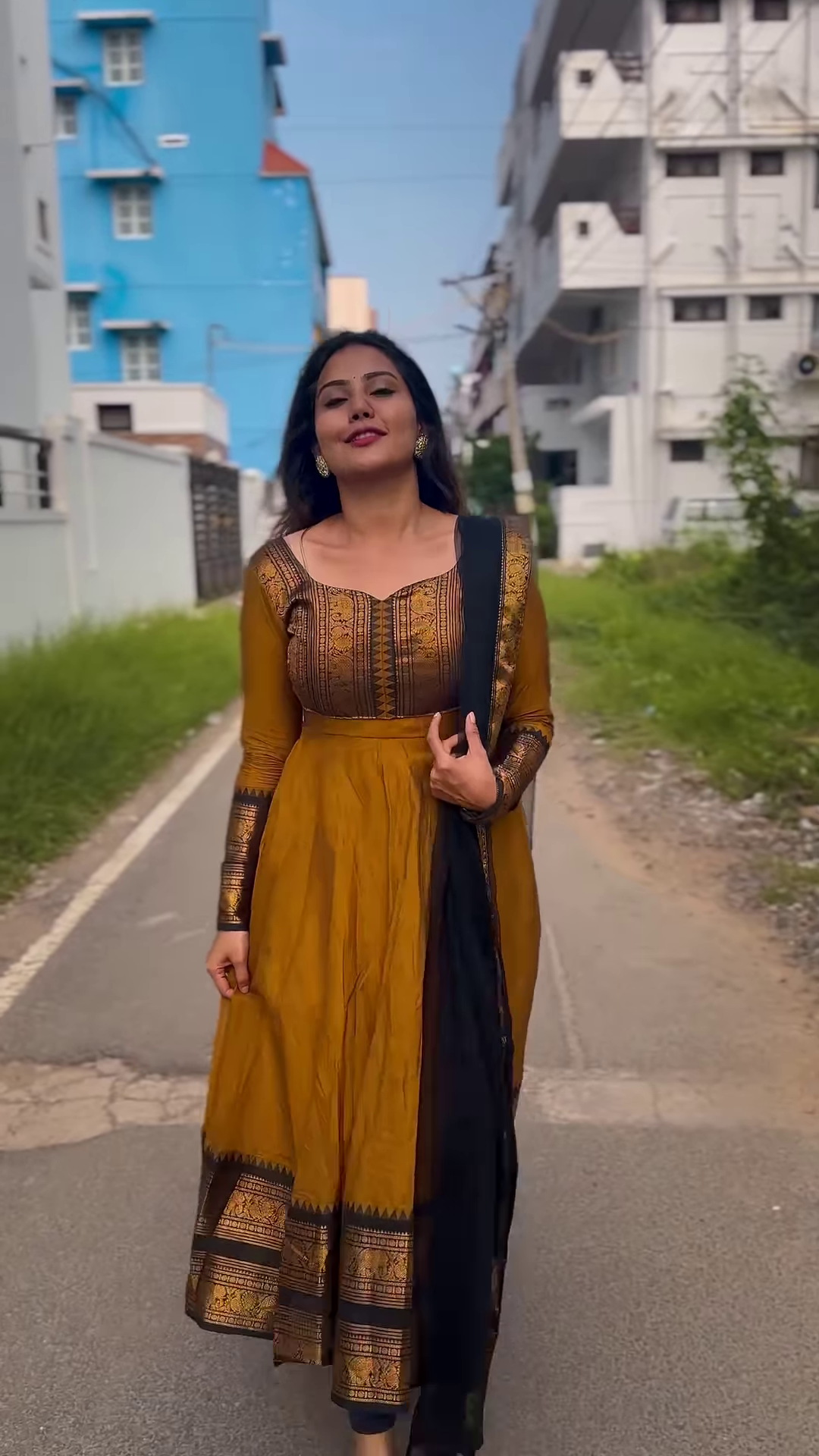 Elegant Green & Blue Banarasi Anarkali Suit with Zari Border