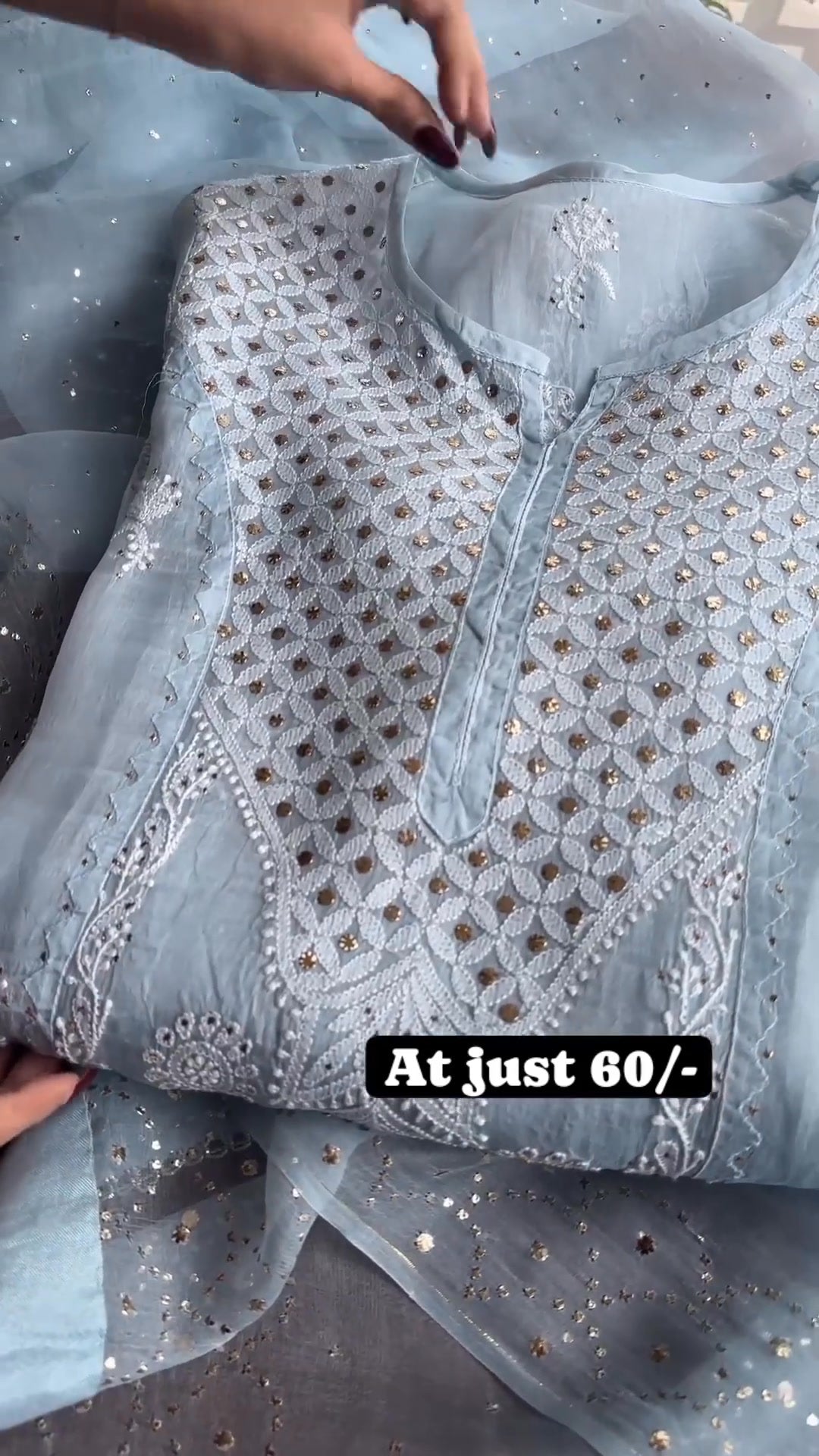 DESIGNER TRENDING HEAVY COTTON THREAD EMBROIDERY WORK SUIT WITH PLAZO AND WORK DUPATTA WITH REAL MIRROR