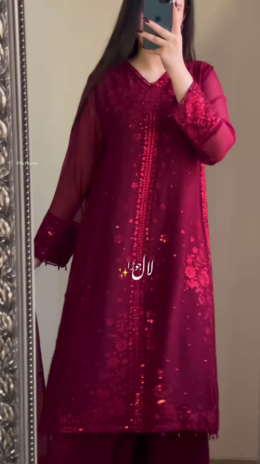 Burgundy Sequin Embellished Kurta