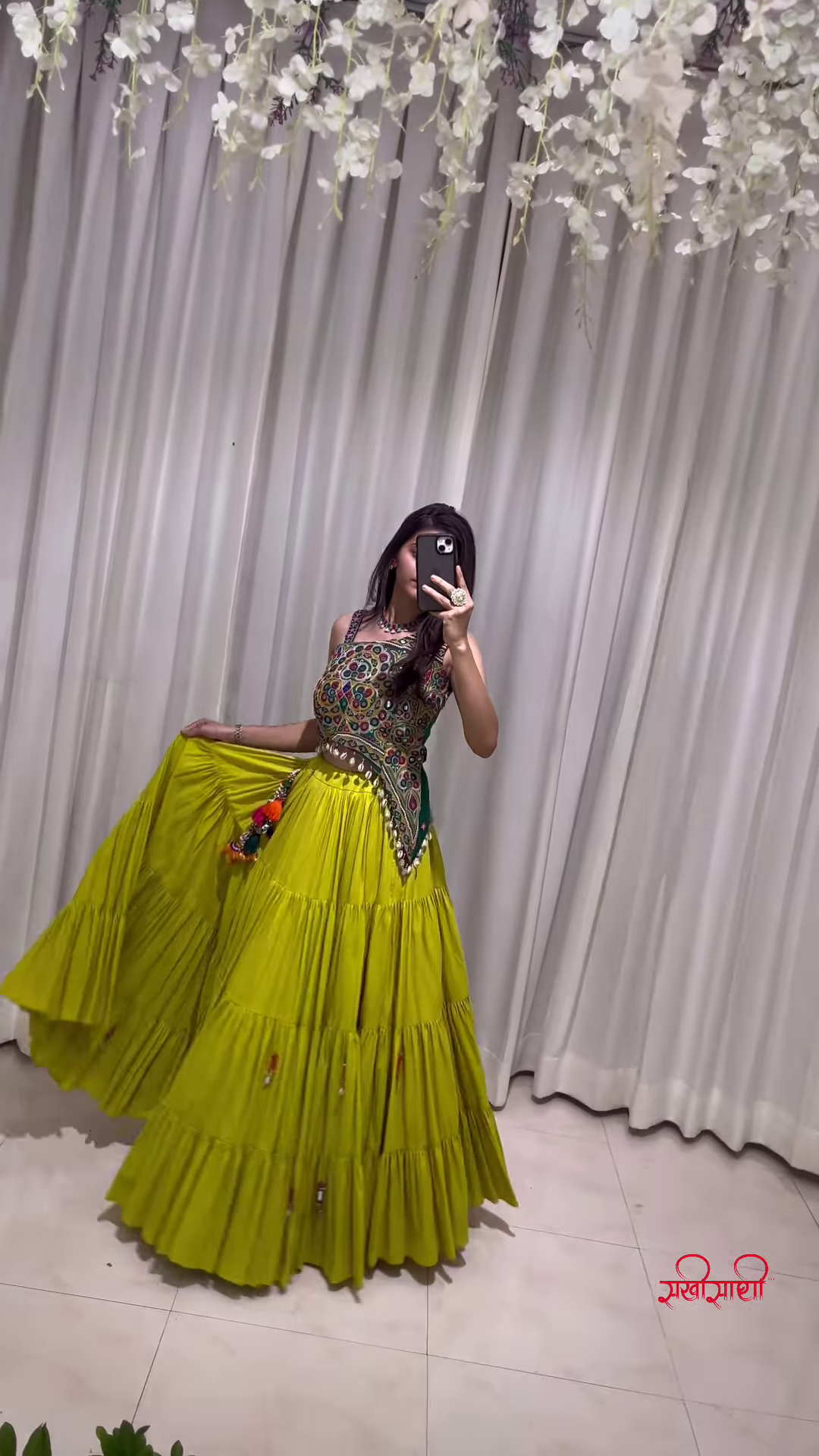 Bright Yellow Tiered Lehenga Choli with Multicolored Embroidery – A Joyful Burst of Style for Raksha Bandhan and Festive Days