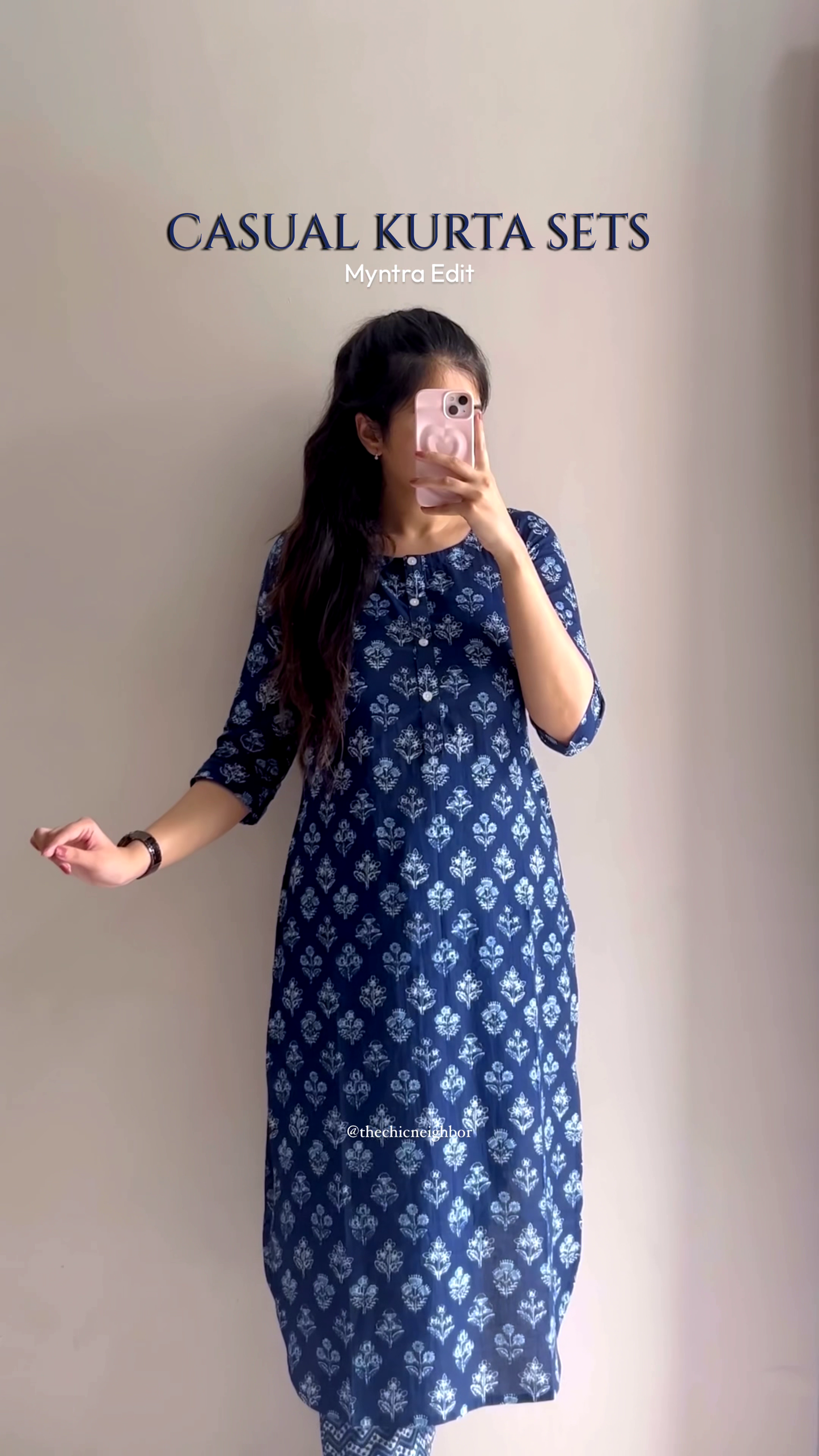 Pink Casual Kurta Set with Perforated Lace Detailing – A Breezy Everyday Ensemble for Chic Comfort