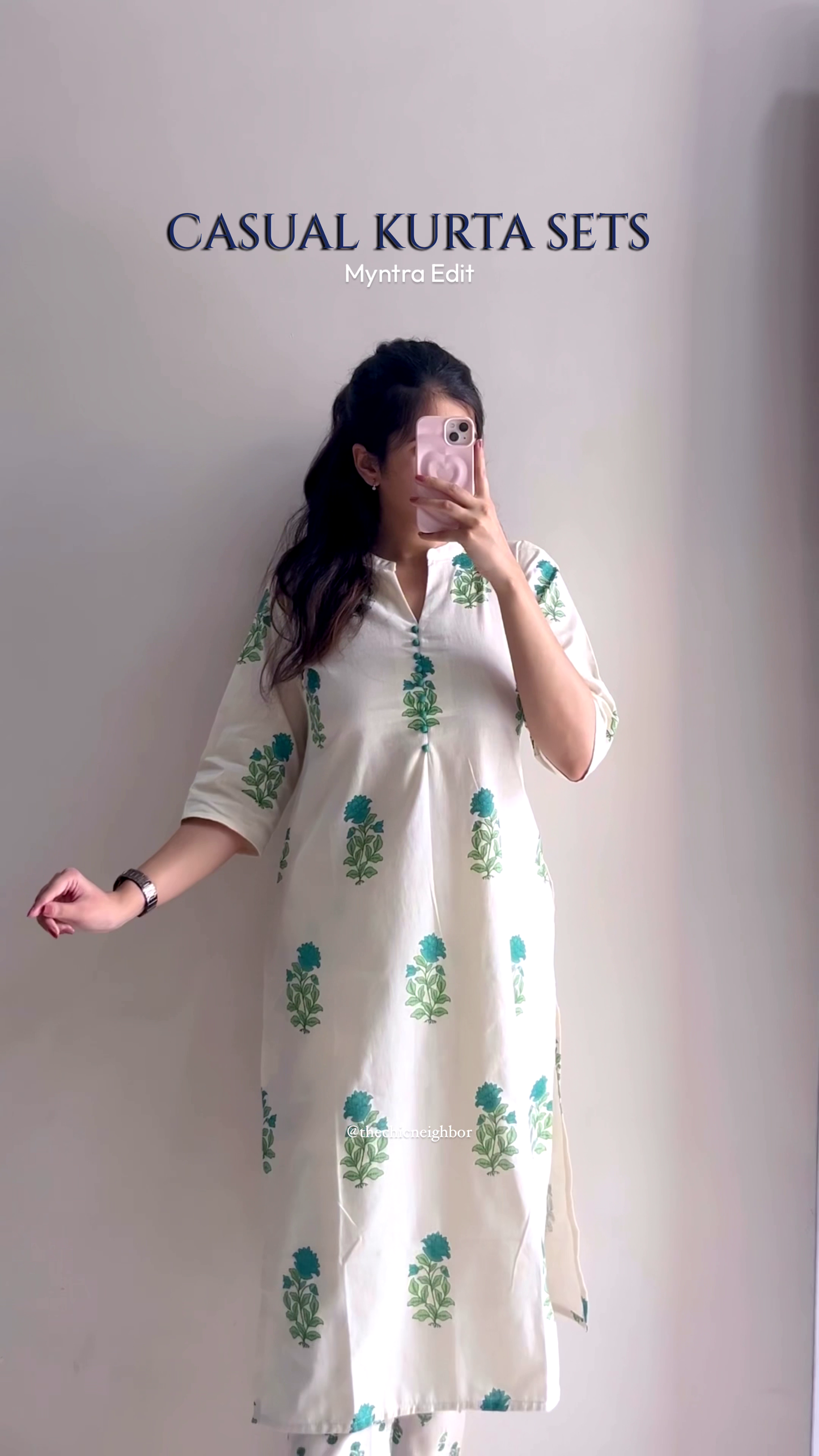 Pink Casual Kurta Set with Perforated Lace Detailing – A Breezy Everyday Ensemble for Chic Comfort