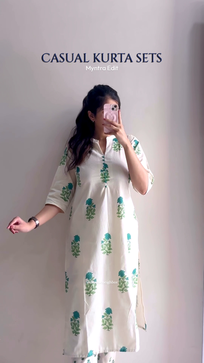 Pink Casual Kurta Set with Perforated Lace Detailing – A Breezy Everyday Ensemble for Chic Comfort