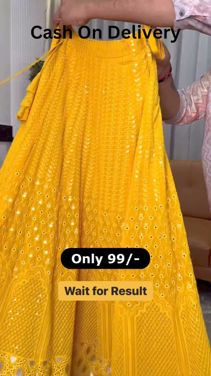 Yellow color Designer Embroidery & Mirror work Lehenga choli for Haldi Function