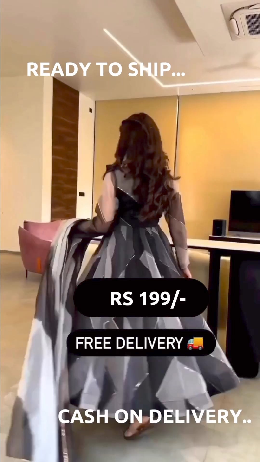 Grey-Black Tabby Organza Zigzag Anarkali