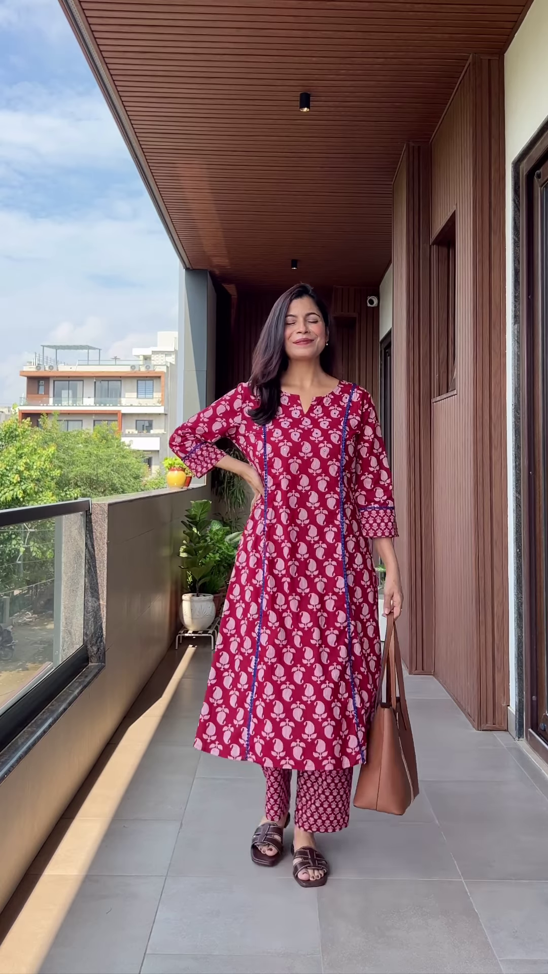 Lavender Embroidered Kurta Set with Balcony Backdrop – Soft Sophistication in Urban Serenity