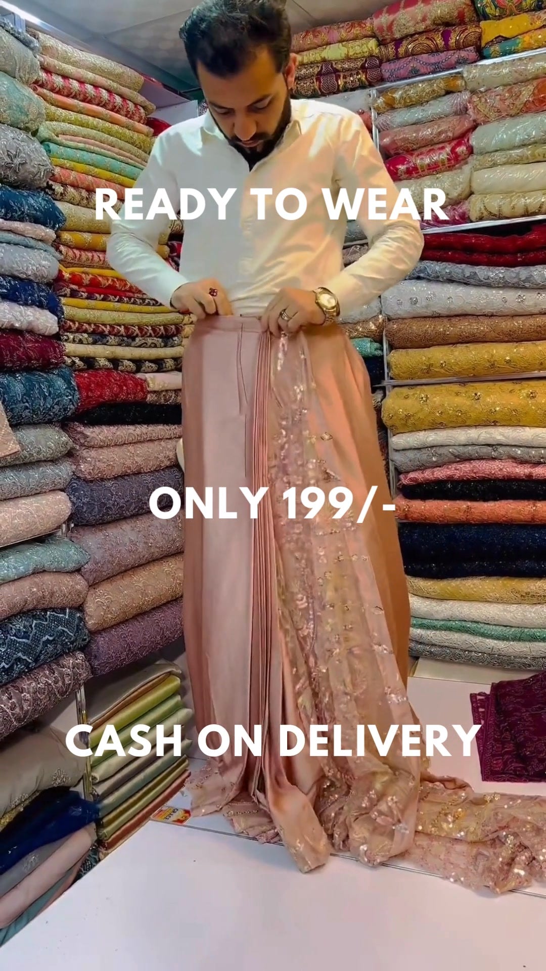 Ready To Wear Pink organza saree with embellishments