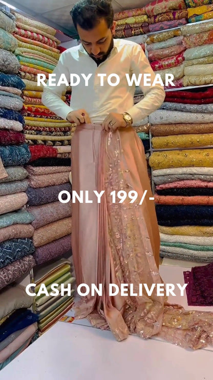 Ready To Wear Pink organza saree with embellishments