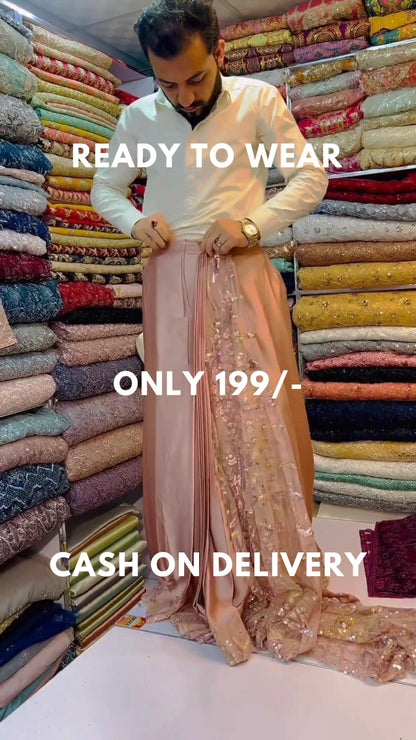 Ready To Wear Pink organza saree with embellishments