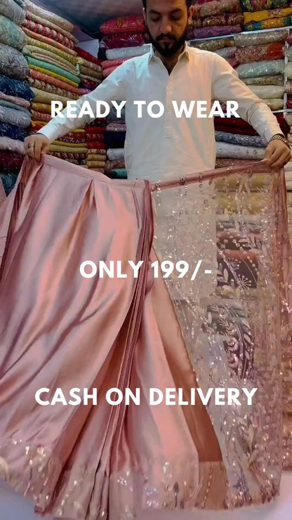 Ready To Wear Pink organza saree with embellishments
