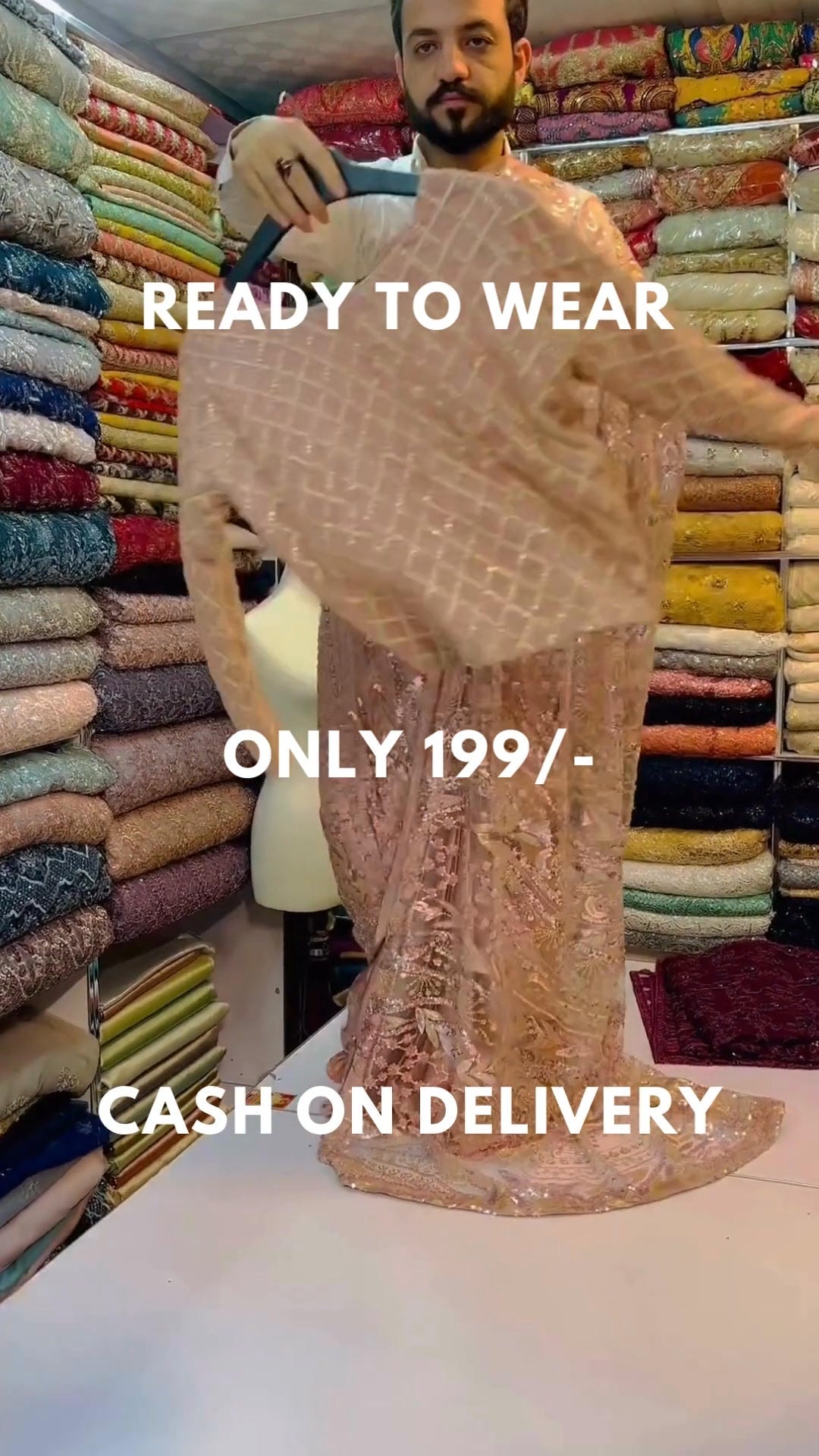 Ready To Wear Pink organza saree with embellishments