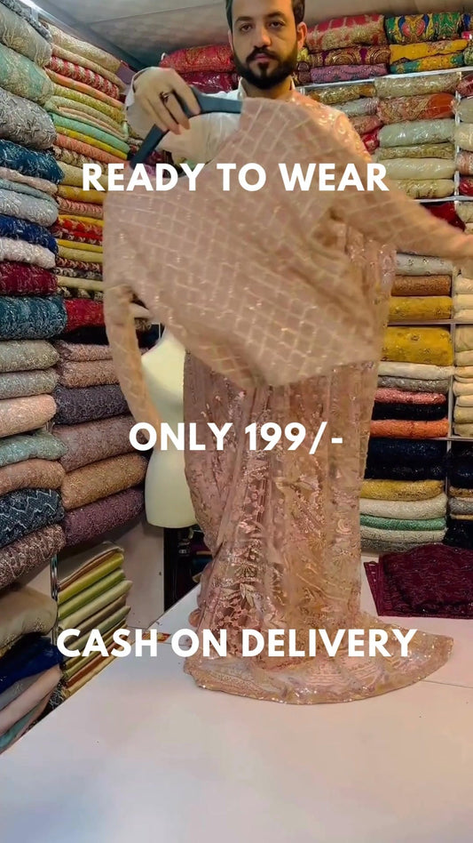 Ready To Wear Pink organza saree with embellishments