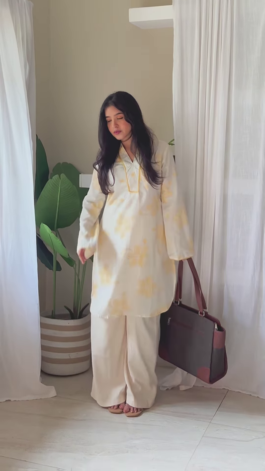 Blue Floral Kurta Set in Sunlit Interior – Graceful Everyday Elegance