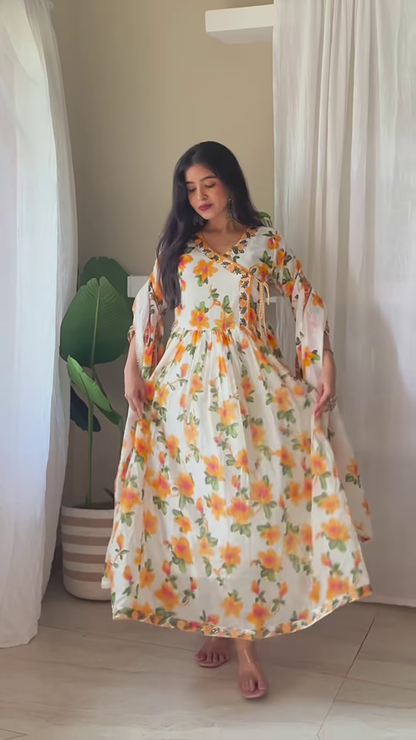 Purple Printed Maxi Dress with Indoor Greenery – Artistic Layers of Bohemian Grace